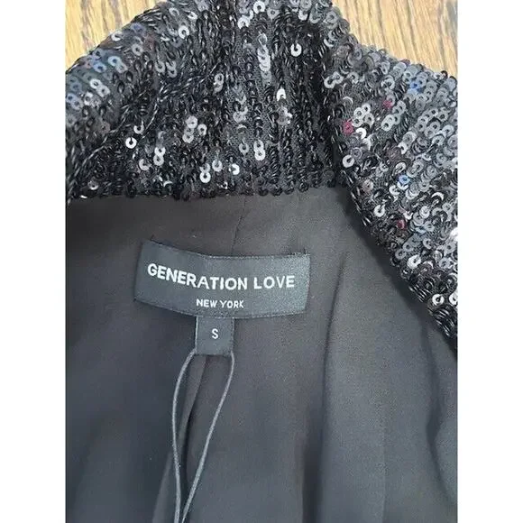 Generation Love Nyla Sequin Blazer‎ Jacket Double Breasted Long Sleeve Black S